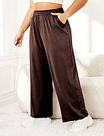 Актуальные широкие женские штаны на весну коричневые женские штаны на лето лёгкие сатиновые штаны палаццо
