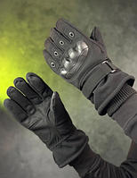 Мужские зимние тактические перчатки полнопалые черные с закрытыми пальцами ks-310