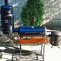 Домашній мангал гриль барбекю, Смокер-коптильня холодного копчення 6 в 1 з газових балонів у чорному кольорі