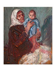 Листівка Українське мистецтво - Мати художника з внучкою, 1890-ті