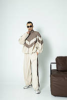 Стильный практичный мужской спортивный костюм двойка кофта и штаны «Санторини» из ткани плащевка бархат