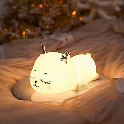 Дитячий силіконовий нічник Оленятко портативний. Дитячий світильник-нічник з акумулятором