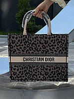 Женская сумка Dior Large Book Tote Dark Leopard (Леопардовая) Сумка из плотного текстиля с вышивкой Диор