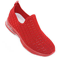 Кроссовки мягкие текстильные женские красного цвета на красной подошве без шнуровки