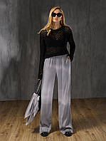 Женские летние шелковые брюки-палаццо стального (серого) цвета