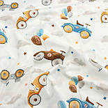 Тканина Поплін "Дитячі машинки на повітряних кульках" коричневі, сірі та синє № 3230, фото 7