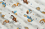 Тканина Поплін "Дитячі машинки на повітряних кульках" коричневі, сірі та синє № 3230, фото 4
