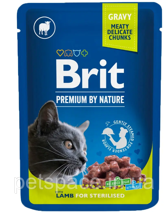 Вологий корм Brit Premium Sterilised Lamb (Бріт для стерелізованих котів з ягням) 100г.