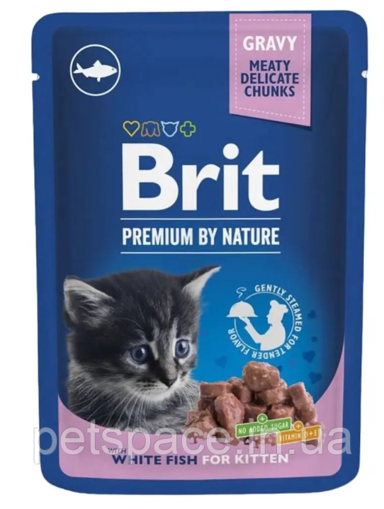 Вологий корм Brit Premium White Fish (Бріт для кошенят з білою рибою) 100г.