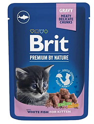 Вологий корм Brit Premium White Fish (Бріт для кошенят з білою рибою) 100г.