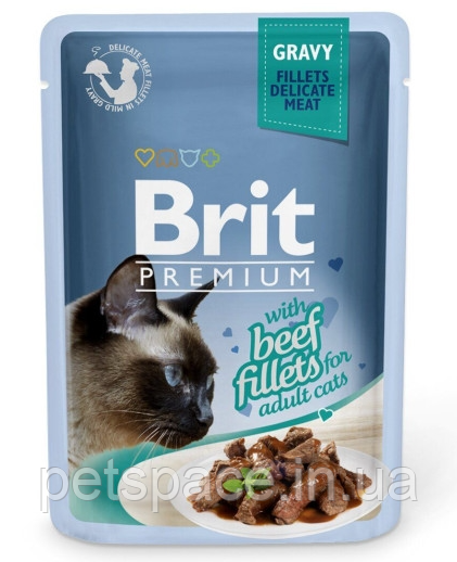 Вологий корм Brit Premium Beef Fillets (Бріт для котів з яловичим філе в соусі) 100г