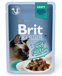 Вологий корм Brit Premium Beef Fillets (Бріт для котів з яловичим філе в соусі) 100г