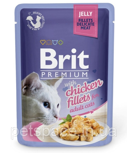 Вологий корм Brit Premium Chicken Fillets (Бріт для котів з філе курки в желе) 100г