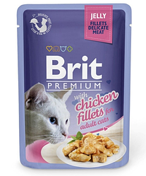 Вологий корм Brit Premium Chicken Fillets (Бріт для котів з філе курки в желе) 100г