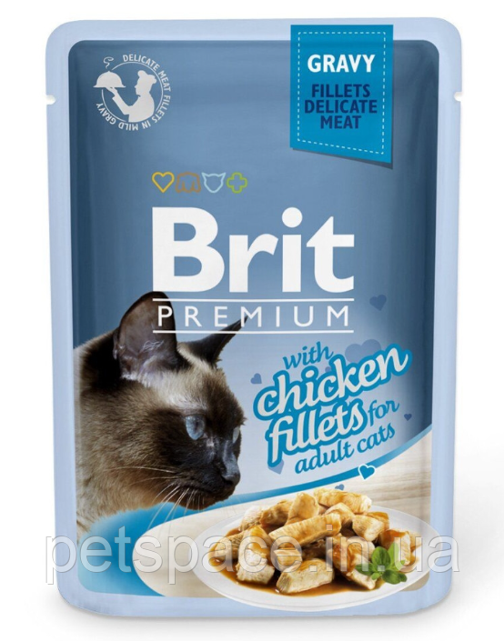 Вологий корм Brit Premium Chicken Fillets (Бріт для котів з філе курки в соусі) 100г