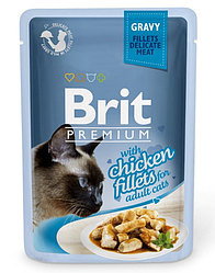 Вологий корм Brit Premium Chicken Fillets (Бріт для котів з філе курки в соусі) 100г