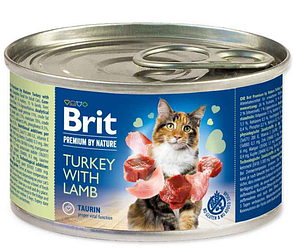 Консерви Brit Premium by Nature Cat (Бріт для котів з індичкою та ягням) 200г