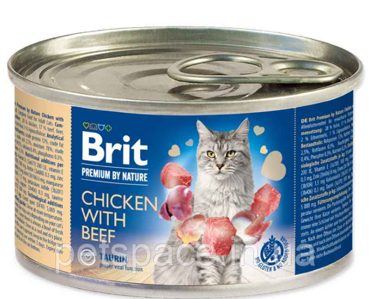 Консерви Brit Premium by Nature Cat (Бріт для котів з курка та яловичина) 200г