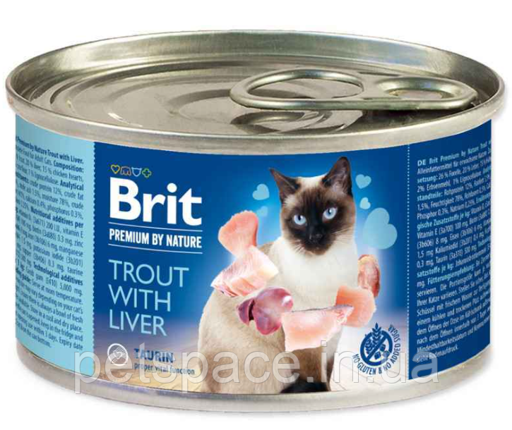 Консерви Brit Premium by Nature Cat (Бріт для котів з фореллю та печінкою) 200г
