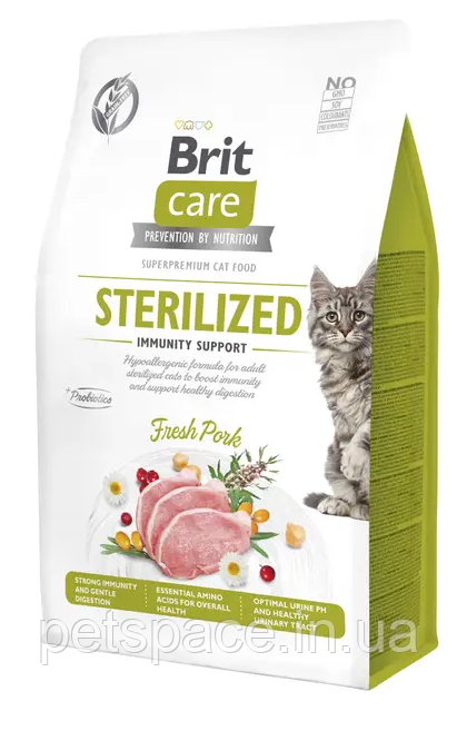 Корм Brit Care GF Sterilized Immunity Support (для імунітету стерелізованих котів зі свининою) 400г