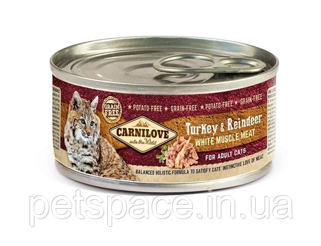 Консерва Carnilove Turkey&Reindeer Adult (Карнілав для дорослих котів з індиком та оленем) 100г