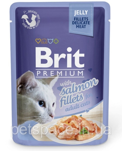 Вологий корм Brit Premium Salmon Fillets (Бріт для котів з філе лосося в желе) 100г