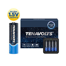 Комплект акумулятор літієвий TENAVOLTS AA 1850 mAh 1.5V 4 шт./пач. із зарядним пристроєм