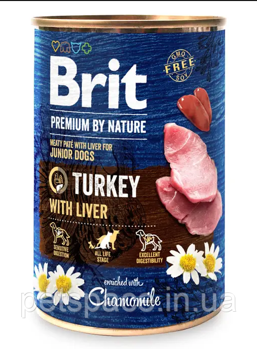 Консервований корм для цуценят Brit Premium by Nature (Бріт з індичкою та печінкою) 800г