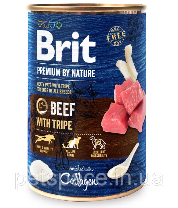Консервований корм для собак Brit Premium by Nature (Бріт з яловичиною та рубцем) 400г