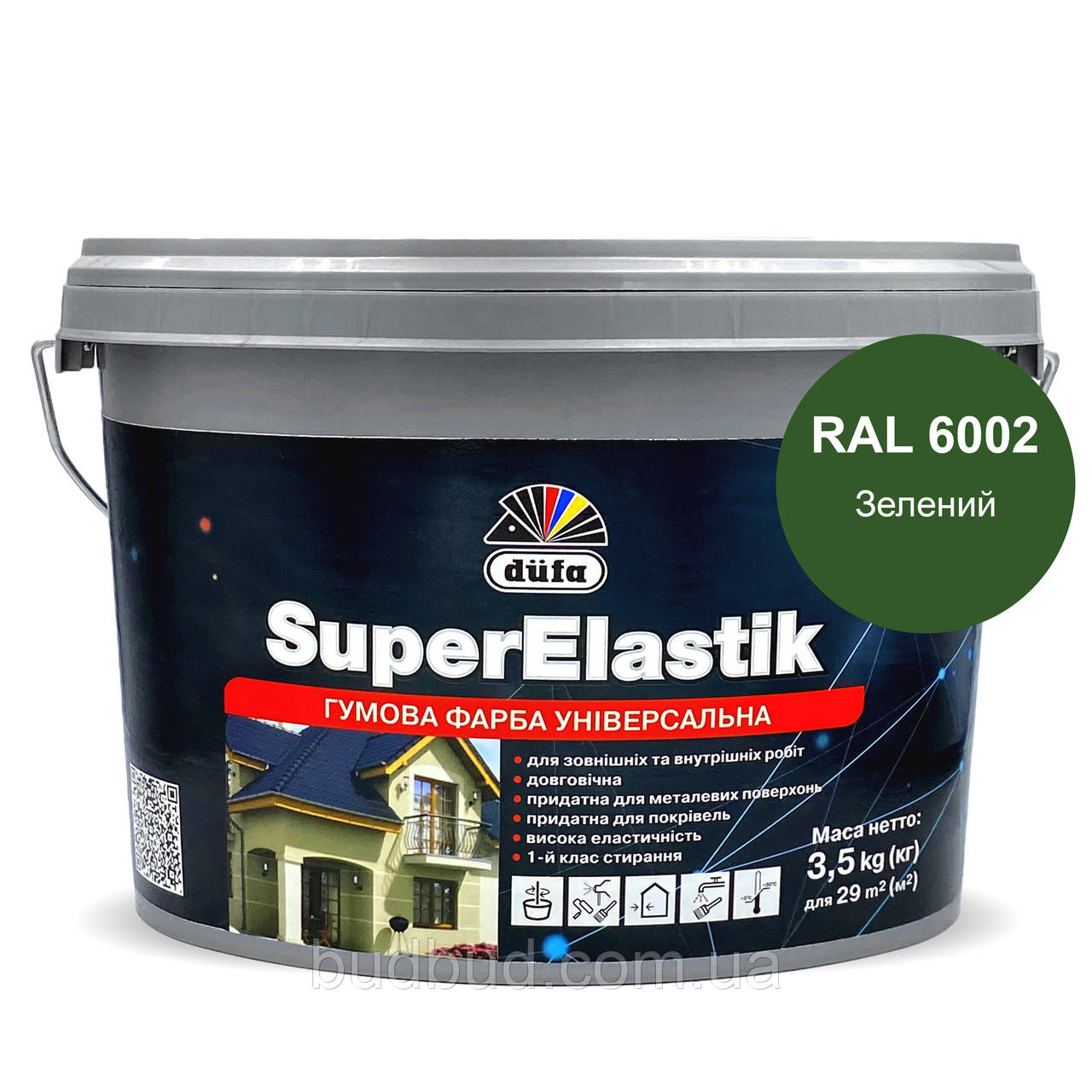 Гумова фарба універсальна Dufa SuperElastik Зелений (RAL 6002) 3,5 кг