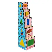 Деревянная развивающая игра для детей Кубики-пирамидки "Формы" (Деревянные пазлы-вкладыши)