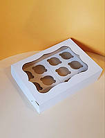 Коробка для 12 капкейков с окном 34х25х9 см из микрогофры 34х25х9 см