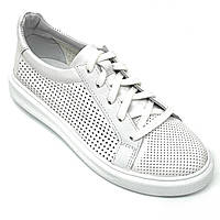 Жіночі шкіряні кеди білого кольору на шнурівці з перфорацією MIDA 230510(34) розмір 36