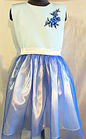 Дитяча підліткова подовжена ошатна атласна сукня, блакитного кольору, на дівчинку 9-10 років, зріст 134-140 с
