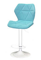 Барный стул с регулировкой высоты Torino Bar WT-Base на белой круглой опоре-диске Ø 385 мм, мягкое сиденье велюр голубой В-1019