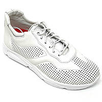 Жіночі шкіряні кросівки білого кольору на шнурівці з перфорацією MIDA 230518(34) розмір 36