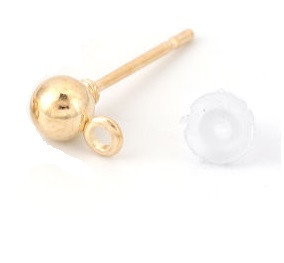 Основа для сережок Finding Гвоздик кулька 6 мм х 4 мм з петлею 1.1 мм Золотистий Ціна за 1 шт