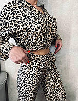 Женский весенний леопардовый костюм двойка кофта+штаны,42/44 46/48 Мод 717