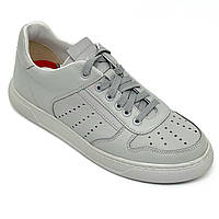 Жіночі шкіряні кеди сірого кольору на шнурівці з перфорацією MIDA 230483(56) розмір 36