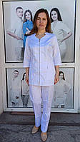 Медичний цікавий та оригінальний жіночий костюм білого кольору з курткою на замку, р. 44-58