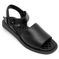 Жіночі шкіряні босоножки чорного кольору на плоскій підошві MIDA 230382(1) розмір 36