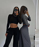 Женский костюм двойка топ и штаны Annver черный