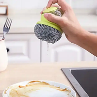 Скребок мочалка для посуду з дозатором миючого засобу, кухонна губка-щітка для чищення універсальна