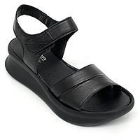 Жіночі шкіряні босоножки чорного кольору на плоскій підошві MIDA 230435(1) розмір 36