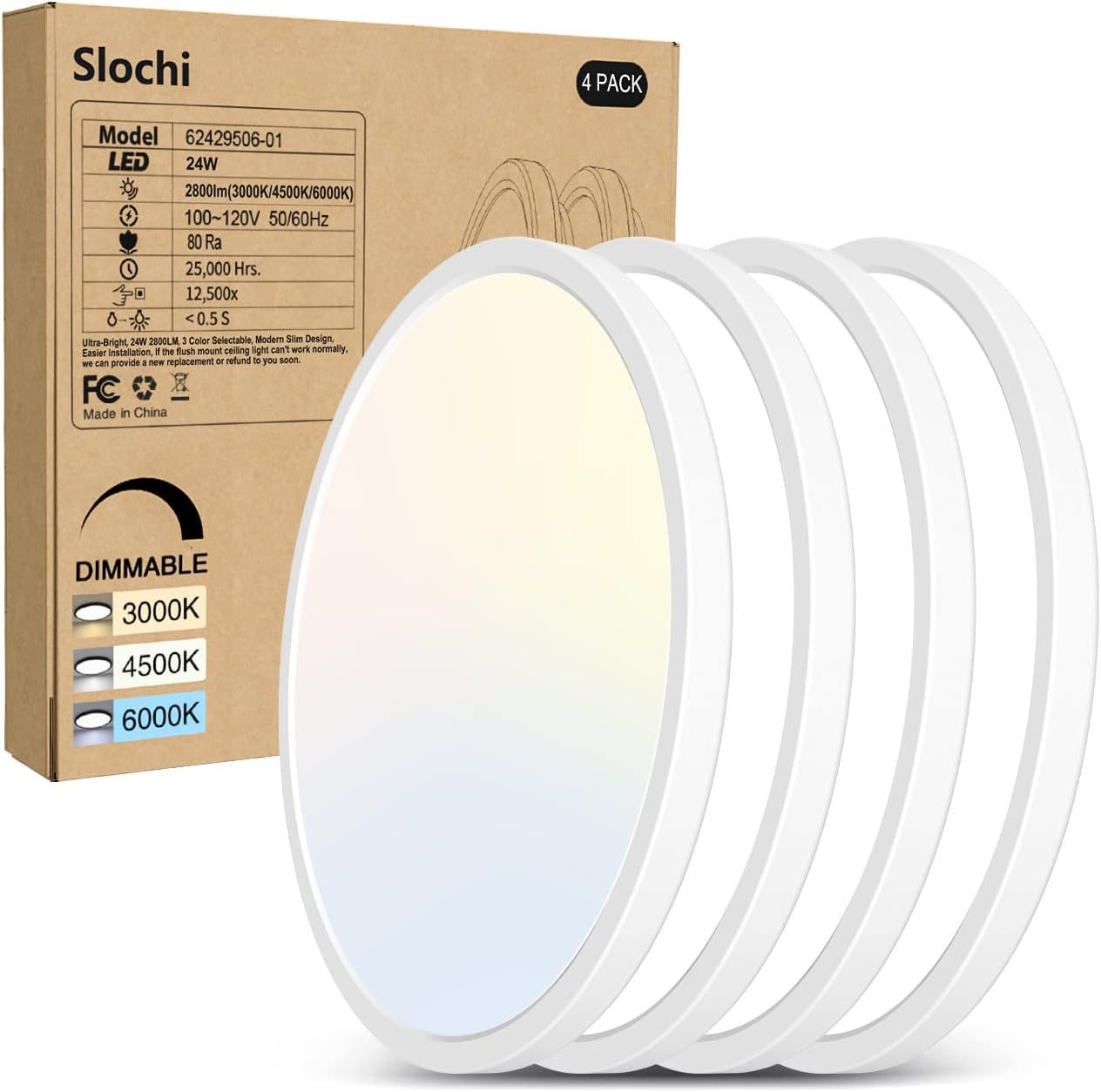 Slochi 4 світлодіодні стельові світильники для прихованого монтажу, стельовий світильник, фото 1