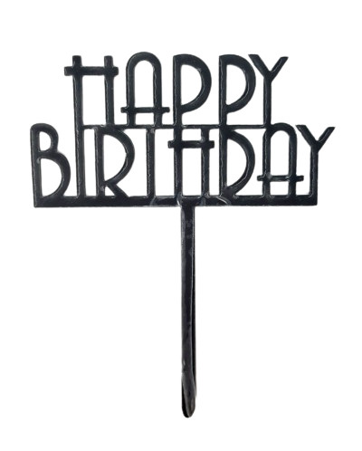 Чорний пластиковий Топер Happy Birthday