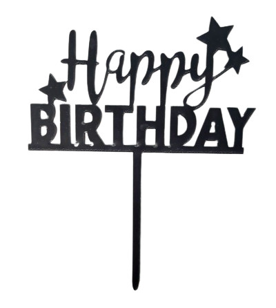 Чорний пластиковий Топер Happy Birthday із зірками