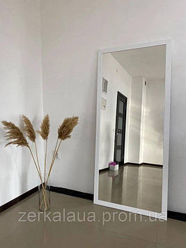 Велике настінне дзеркало на повний зріст біле 150х60 см у білій МДФ рамі паросток, підлогове Код/Артикул 178