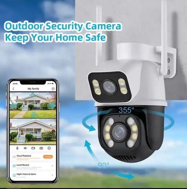 Камера спостереження WI-FI 6MP 4K PTZ IP зовнішня вулична з двома об'єктивами ICSEE датчик руху, фото 1