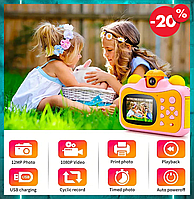 Детский цифровой фотоаппарат с селфи камерой и функцией печати фото 12 МП 1080P цыфровой фотоапарат розовый
